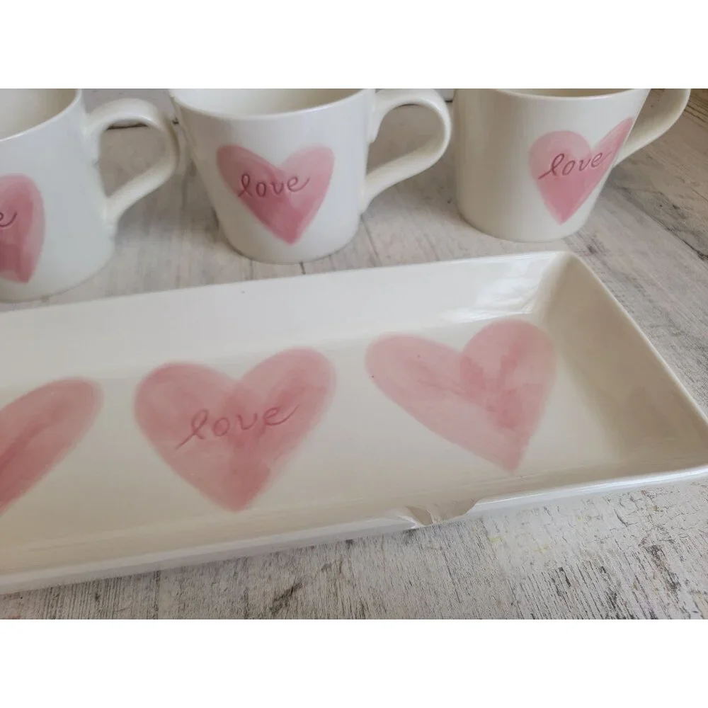Pottery‎ Barn AS IS love heart tray Valentine mug set decor